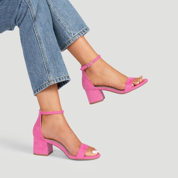 Dream Pairs Women's Fuchsia Suede Chunky Block Heel Ankle Strap Sandals Shoes - Picture 7 of 8